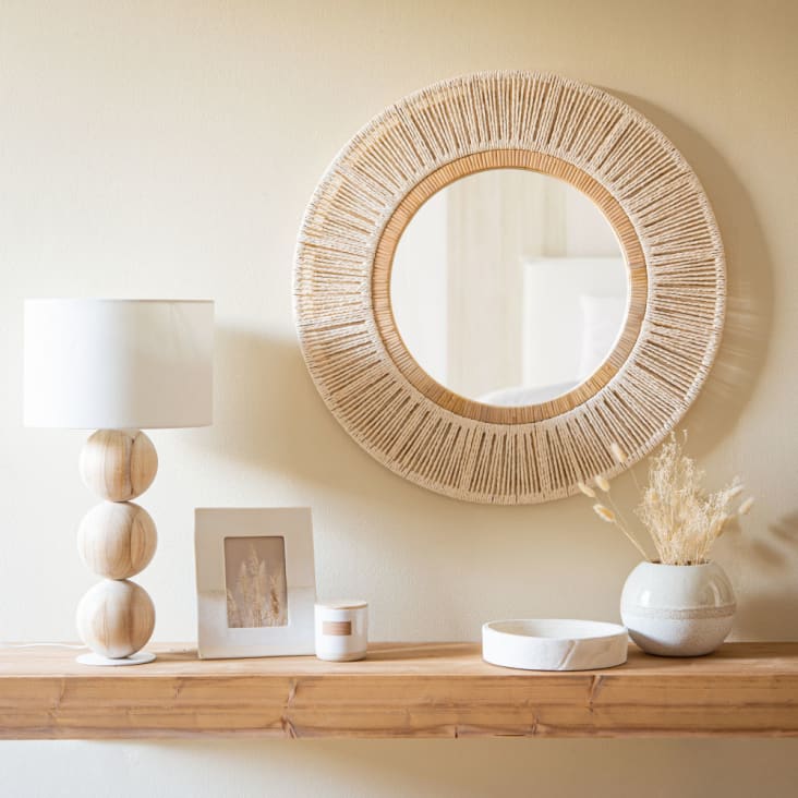Maisons du Monde SAFI - Espejo redondo trenzado blanco D.70