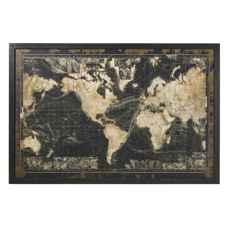 Maisons du Monde PRESCOTT - Marco luminoso con mapamundi negro 180x120