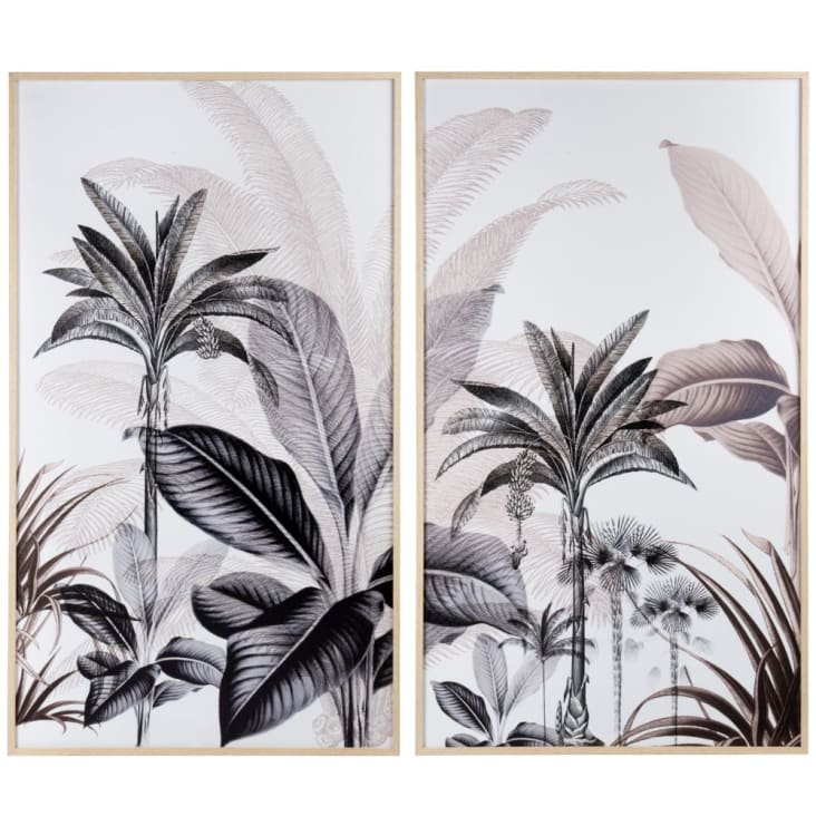 Maisons du Monde SORIANO - Díptico con estampado de jungla blanco gris y beige 104 x 90