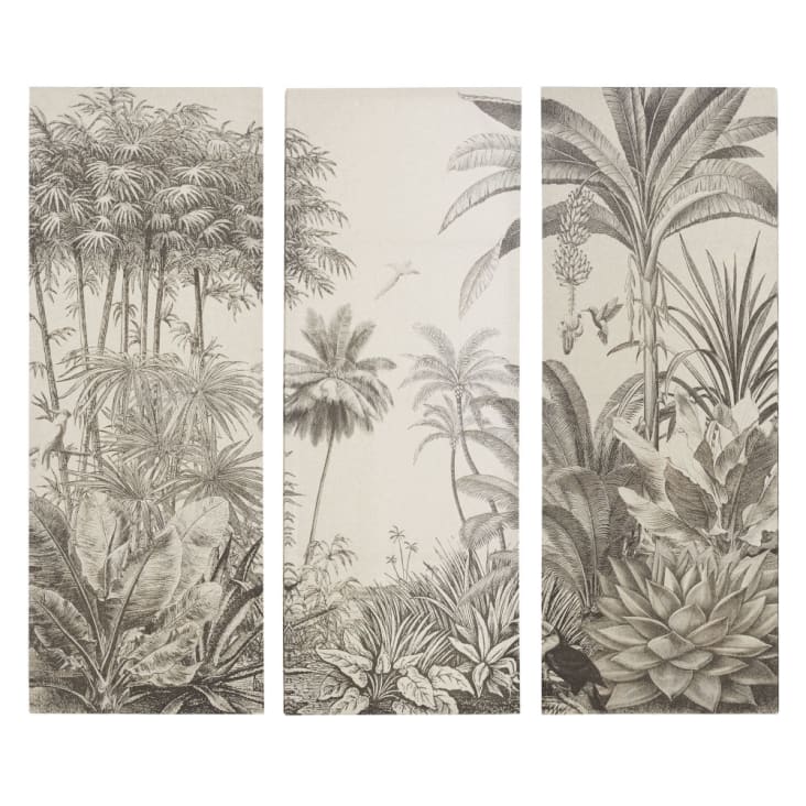 Maisons du Monde PARADISE - Tríptico con lienzo con estampado de jungla negro y beige 45 x 120 Descuentos del mes