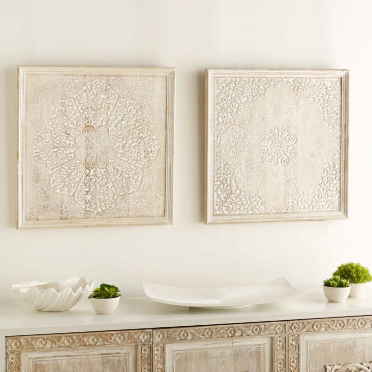 Maisons du Monde Vanira - Marcos de mango esculpido blanqueado (x2) 60x60 Rebajas de fin de temporada