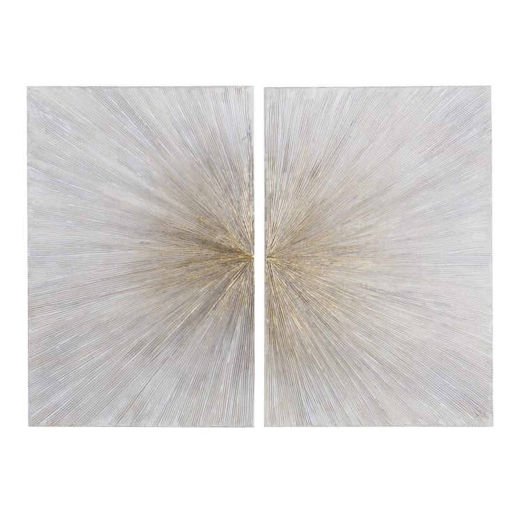 Maisons du Monde KIARA - Lienzo díptico blanco dorado y beige 160 x 120
