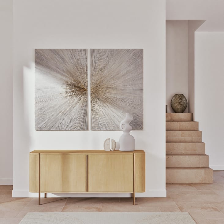 Maisons du Monde KIARA - Lienzo díptico blanco dorado y beige 160 x 120 Precio ultrabajo