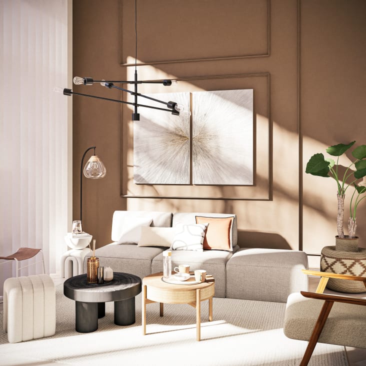 Maisons du Monde KIARA - Lienzo díptico blanco dorado y beige 160 x 120 Precio ultrabajo