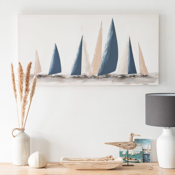 Maisons du Monde Lienzo con pintura de barcos 90 x 45 Outlet online