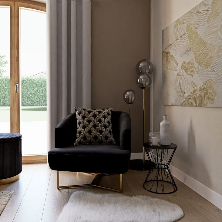 Maisons du Monde FAUSTINE - Lienzo blanco pintado y dorado 90x120 Rebajas