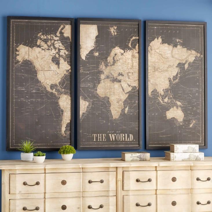 Maisons du Monde Explore - Cuadro tríptico mapa del mundo negro 180x120 Venta caliente