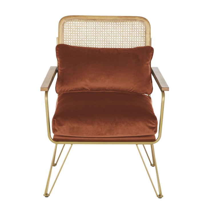 Maisons du Monde Rosalie - Sillón de terciopelo naranja ardilla con rejilla de ratán Rebajas online