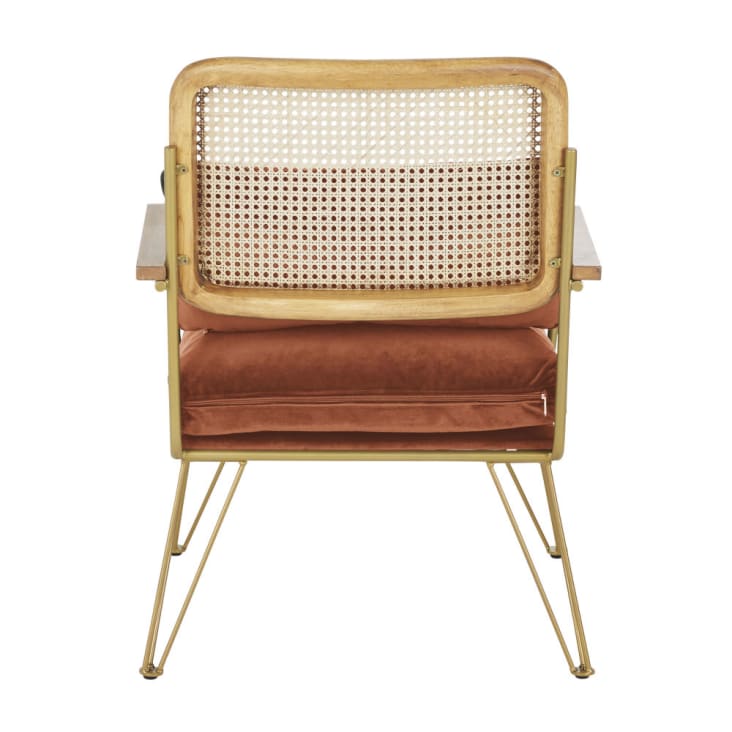 Maisons du Monde Rosalie - Sillón de terciopelo naranja ardilla con rejilla de ratán Rebajas online