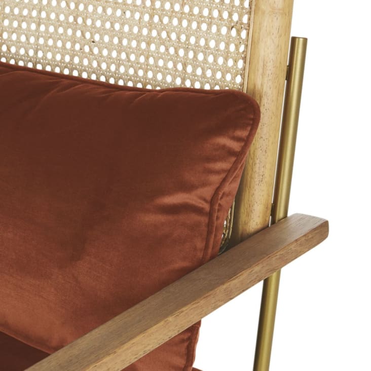 Maisons du Monde Rosalie - Sillón de terciopelo naranja ardilla con rejilla de ratán Rebajas online