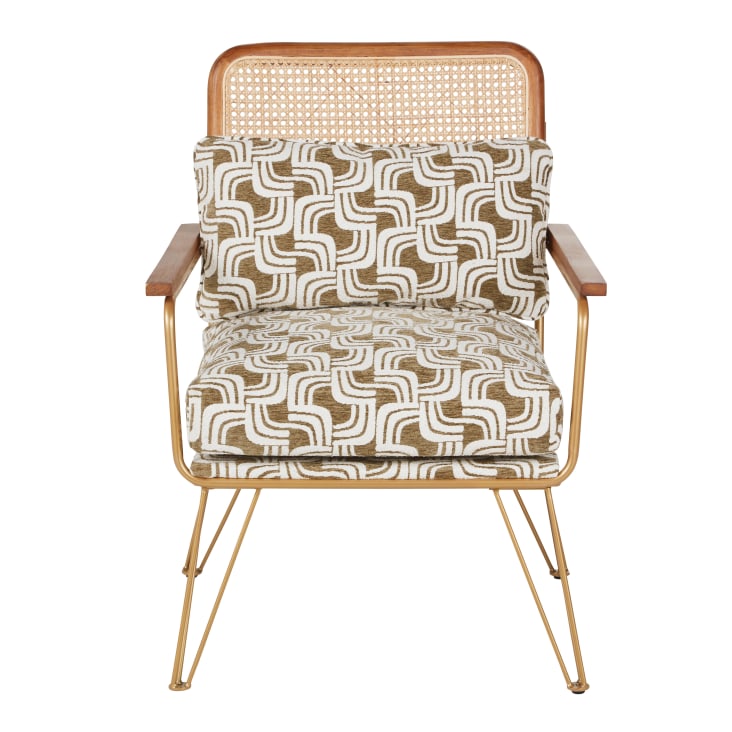 Maisons du Monde Rosalie - Sillón beige y caqui rejilla de ratán y patas de acero dorado ÚLTIMAS EDICIONES