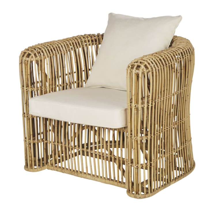 Maisons du Monde Lawson Business - Sillón profesional de ratán y cojines de color crudo