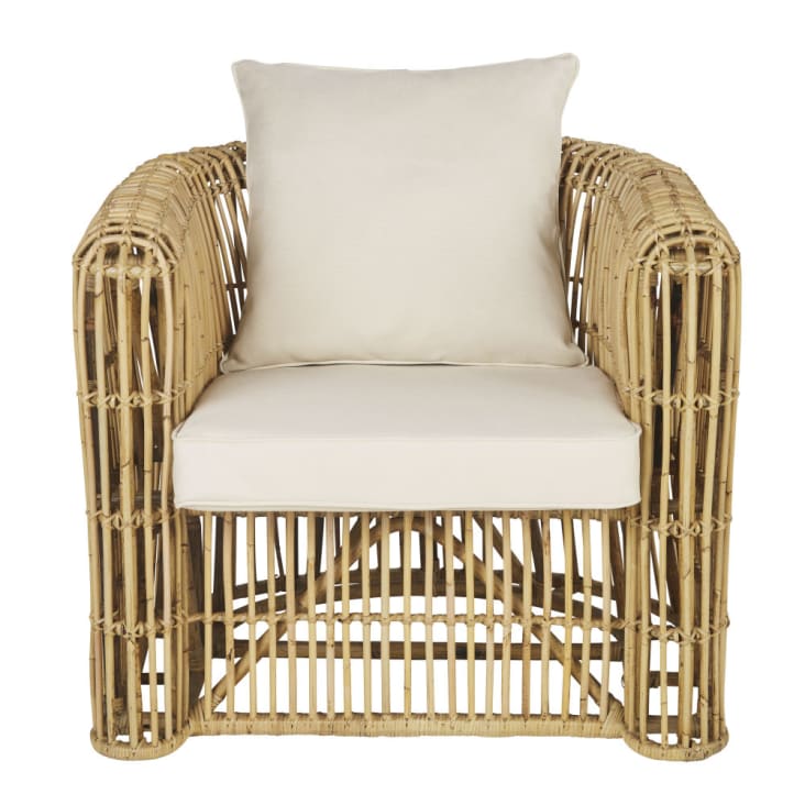 Maisons du Monde Lawson Business - Sillón profesional de ratán y cojines de color crudo Últimos 2 días