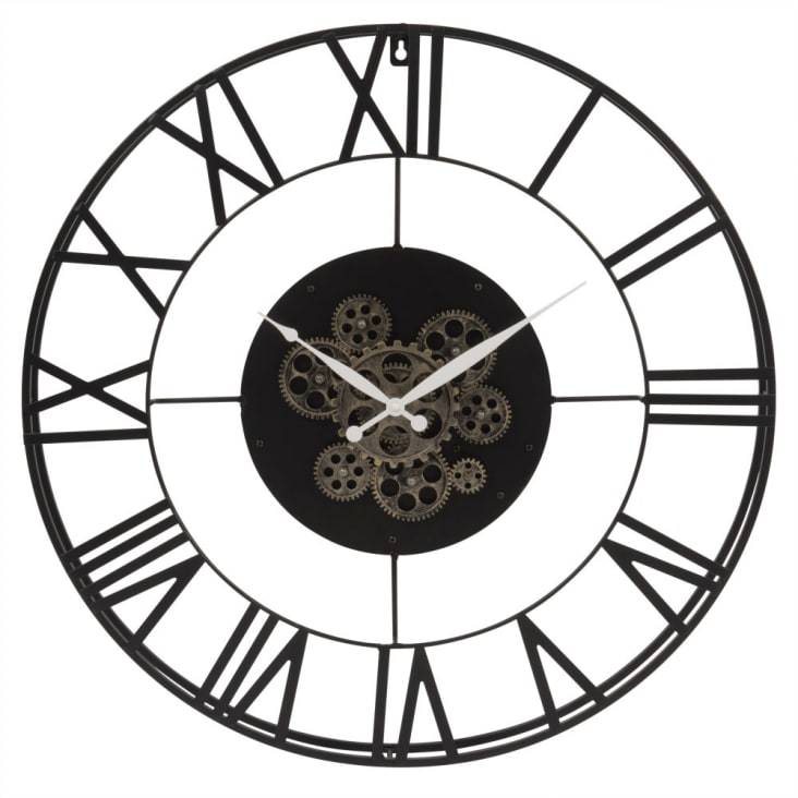 Maisons du Monde ROBY - Reloj con calendario y engranajes de metal negro D.70
