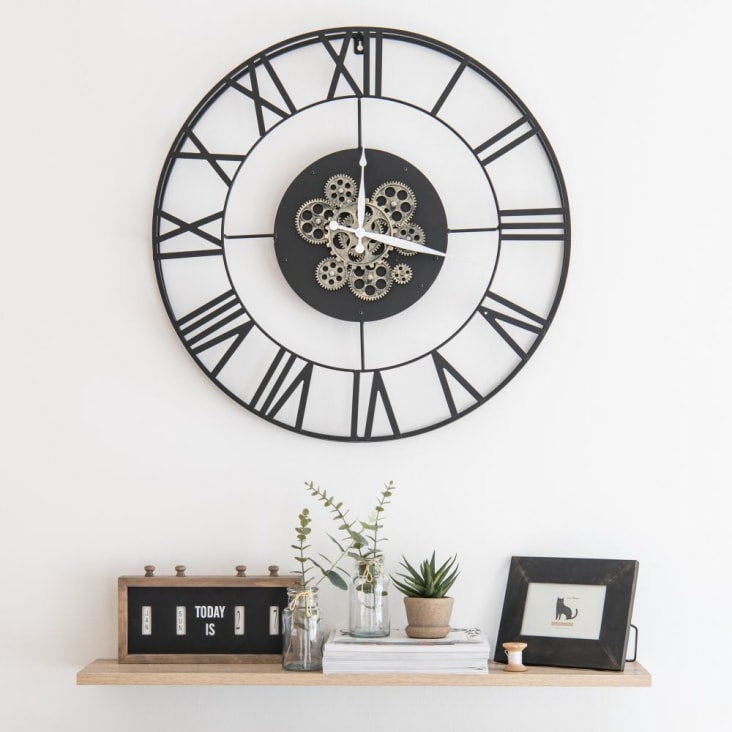 Maisons du Monde ROBY - Reloj con calendario y engranajes de metal negro D.70 En oferta