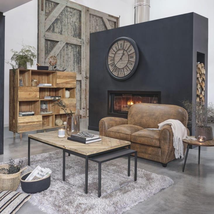 Maisons du Monde Edvin - Reloj de abeto y metal negro D.100 Oferta exclusiva