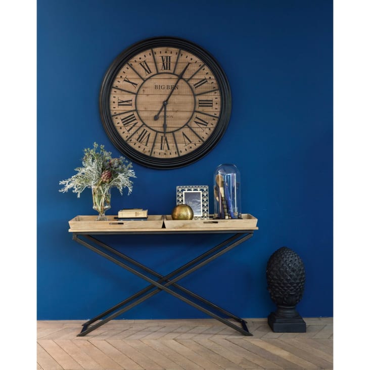 Maisons du Monde Edvin - Reloj de abeto y metal negro D.100 Oferta exclusiva