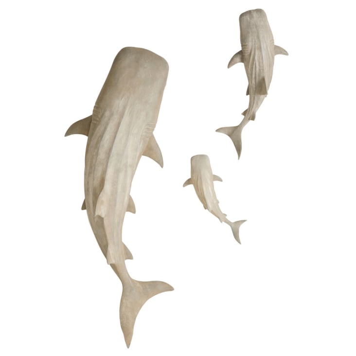 Maisons du Monde MOANA - Decoración de pared con tiburones ballenas en color gris cepillado (x3)