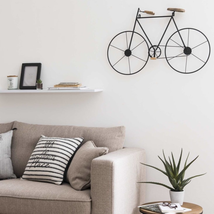 Maisons du Monde Decoración de pared bicicleta de abeto y metal negro 76x50 Tienda