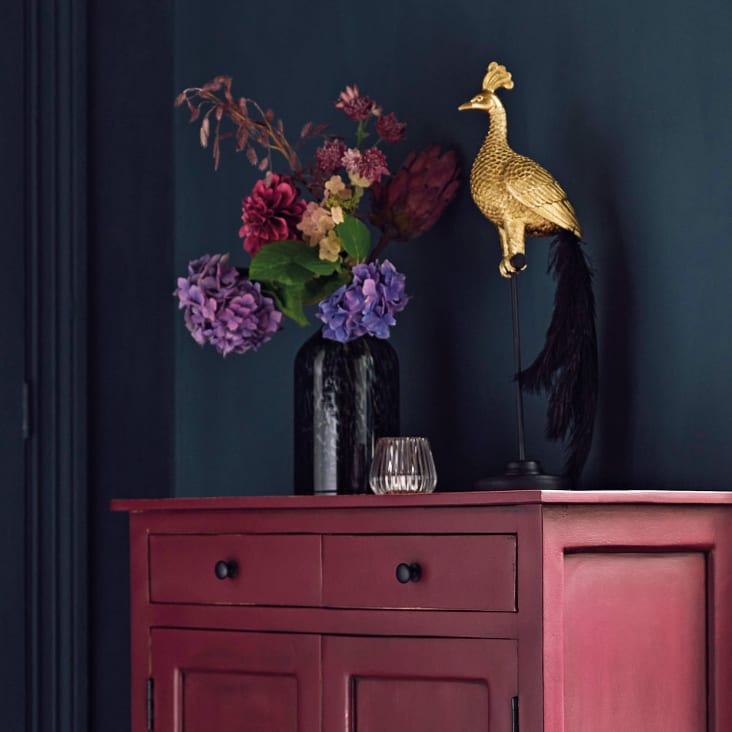 Maisons du Monde Figura de pavo real dorado sobre base negra con plumas negras Alt.55 Precio ultrabajo