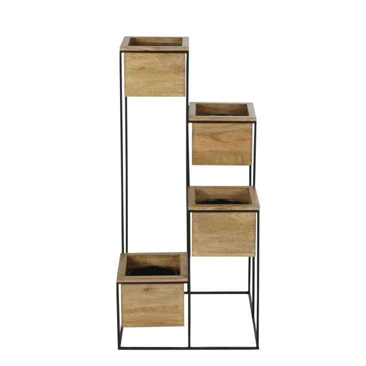 Maisons du Monde Bandeja para 4 plantas de mango y hierro reciclado negro