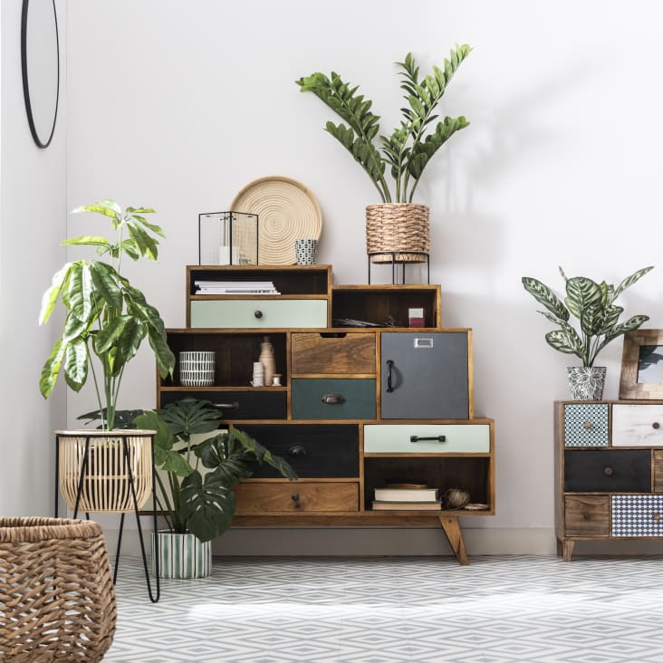 Maisons du Monde Macetero de fibra vegetal con base de metal negro Alt.30 Último día